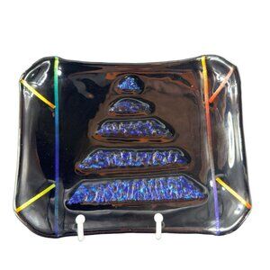 Hand Made Dichroic Art Glass Fused Iridescent Finish Bowl Dish Christmas Center